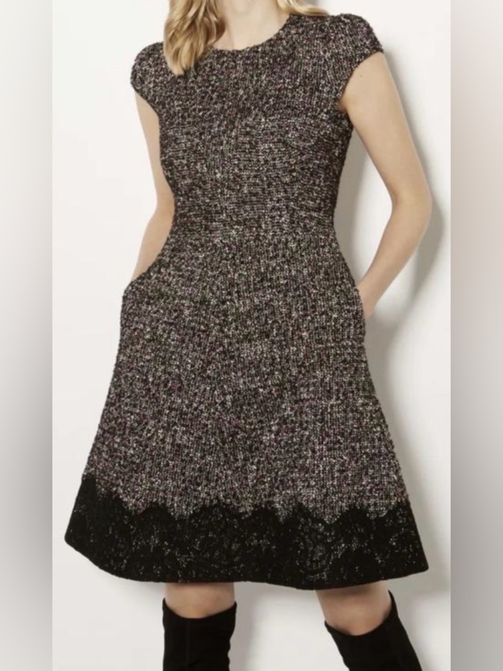 Karen Millen Black Lace-Panel Midi Dress